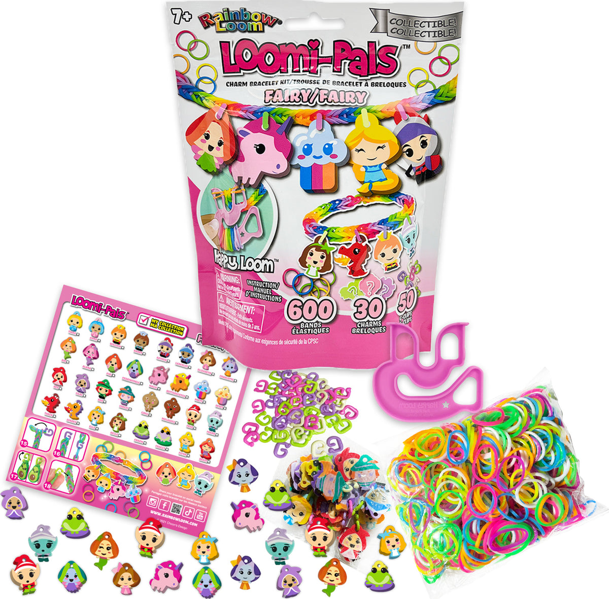 Fairy Loomi-Pals collectible charm bracelet kit package with 600 charms and 30 clips