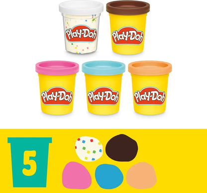 Play-Doh donut drop playset: colorful Play-Doh dough tubs and molded shapes
