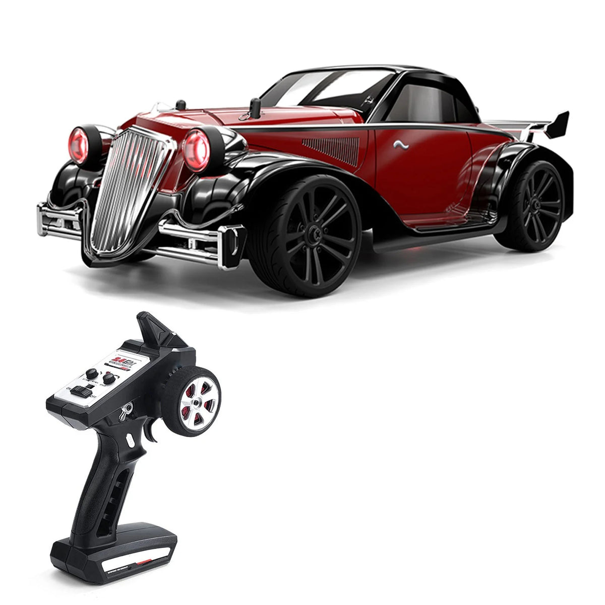 R/C Elektro 1:16 Allrad-Auto in rot, silberne Kühlergrill-Front, mit Fernsteuerung