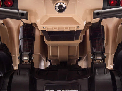 Kids 24V Can-Am Outlander under-seat storage and rear frame detail on beige body