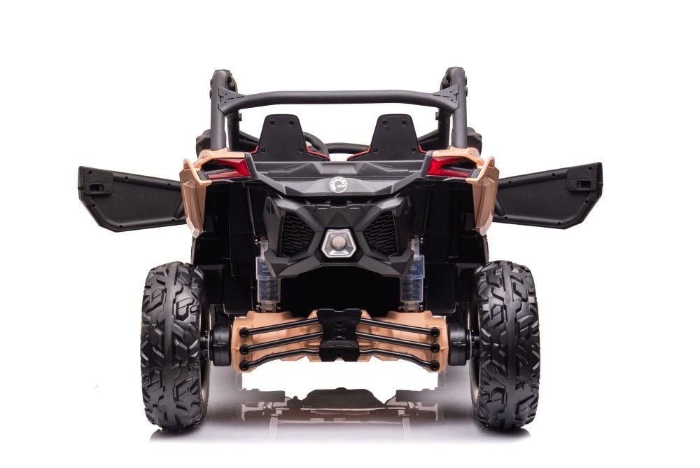 Licensed Can Am Maverick UTV-001 rear view with black frame, red accents, and gold suspension arms