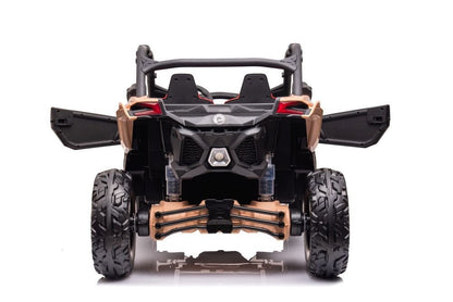Licensed Can Am Maverick UTV-001 rear view with black frame, red accents, and gold suspension arms