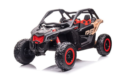 Licensed Can Am Maverick UTV-001 black UTV with orange accents and red-rim wheels