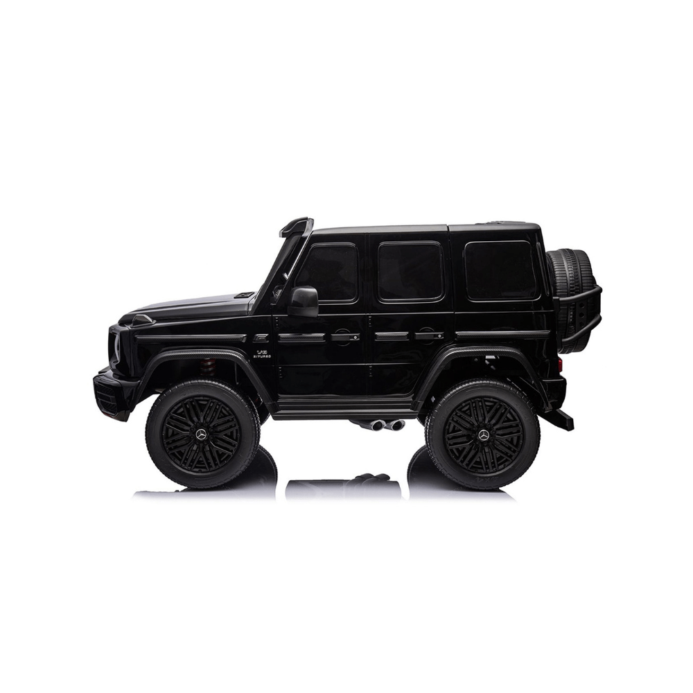 Licensed Mercedes AMG G63 toy car, side view with black wheels and tinted windows