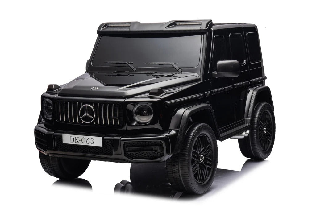 Licensed Mercedes AMG G63 toy car, front three-quarter view in dark black