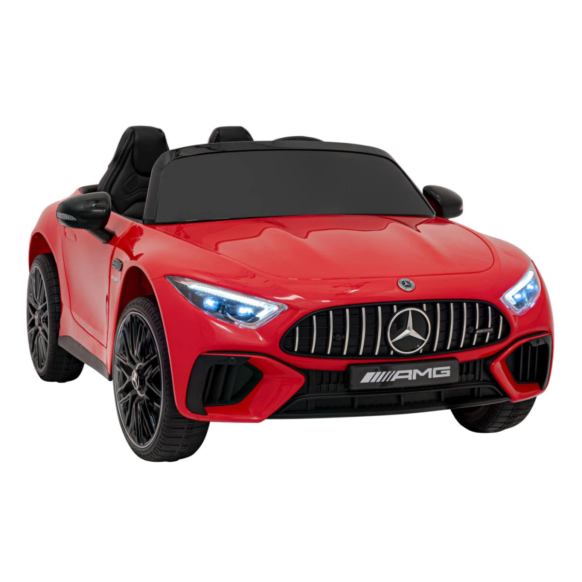 Licensed Mercedes SL63 ride-on car, red body with black grille and AMG front design