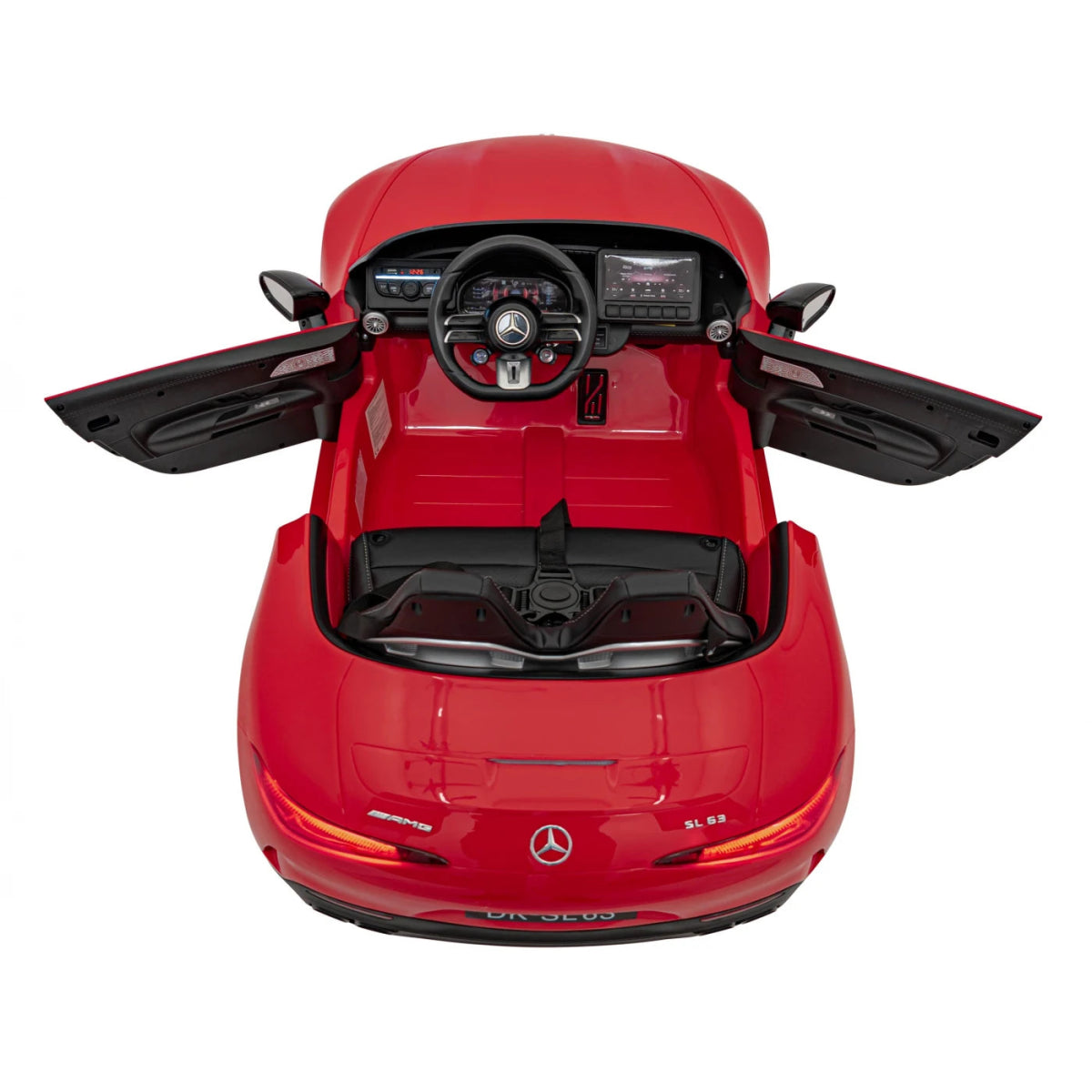 Licensed Mercedes SL63 ride-on car interior, steering wheel and dashboard with front seats