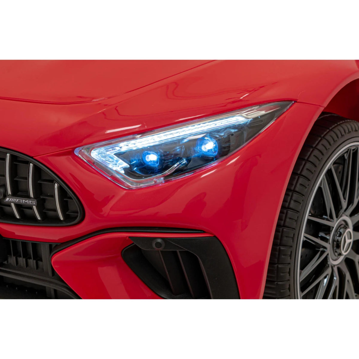 Licensed Mercedes SL63 ride-on car, blue LED headlight and front bumper detail