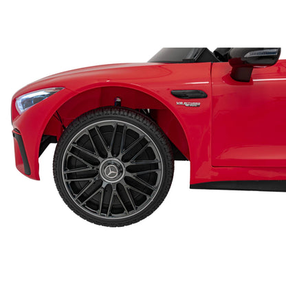 Licensed Mercedes SL63 ride-on car, front wheel with Mercedes emblem and V8 biturbo badge