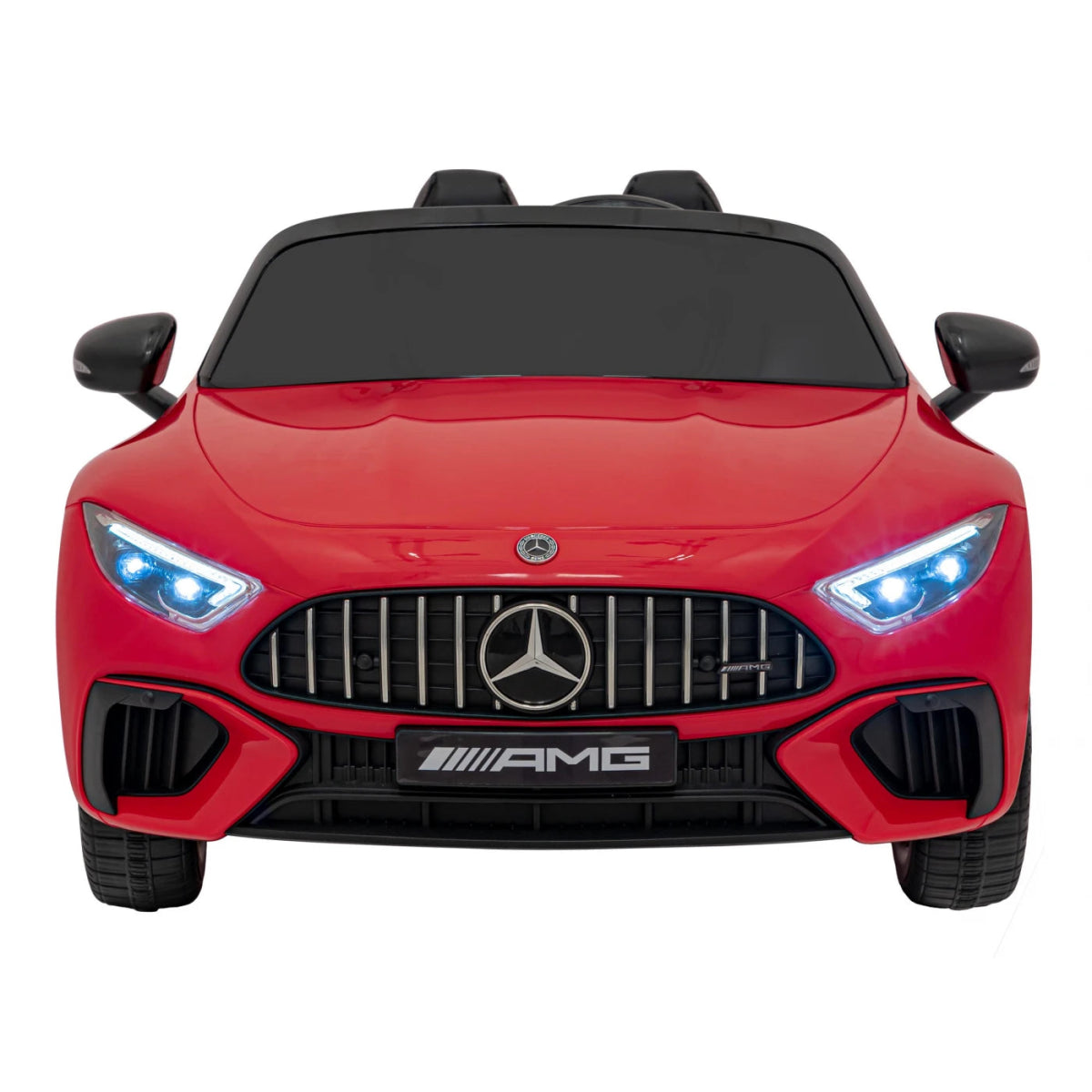 Licensed Mercedes SL63 ride-on car, front view with dual blue headlights and AMG grille