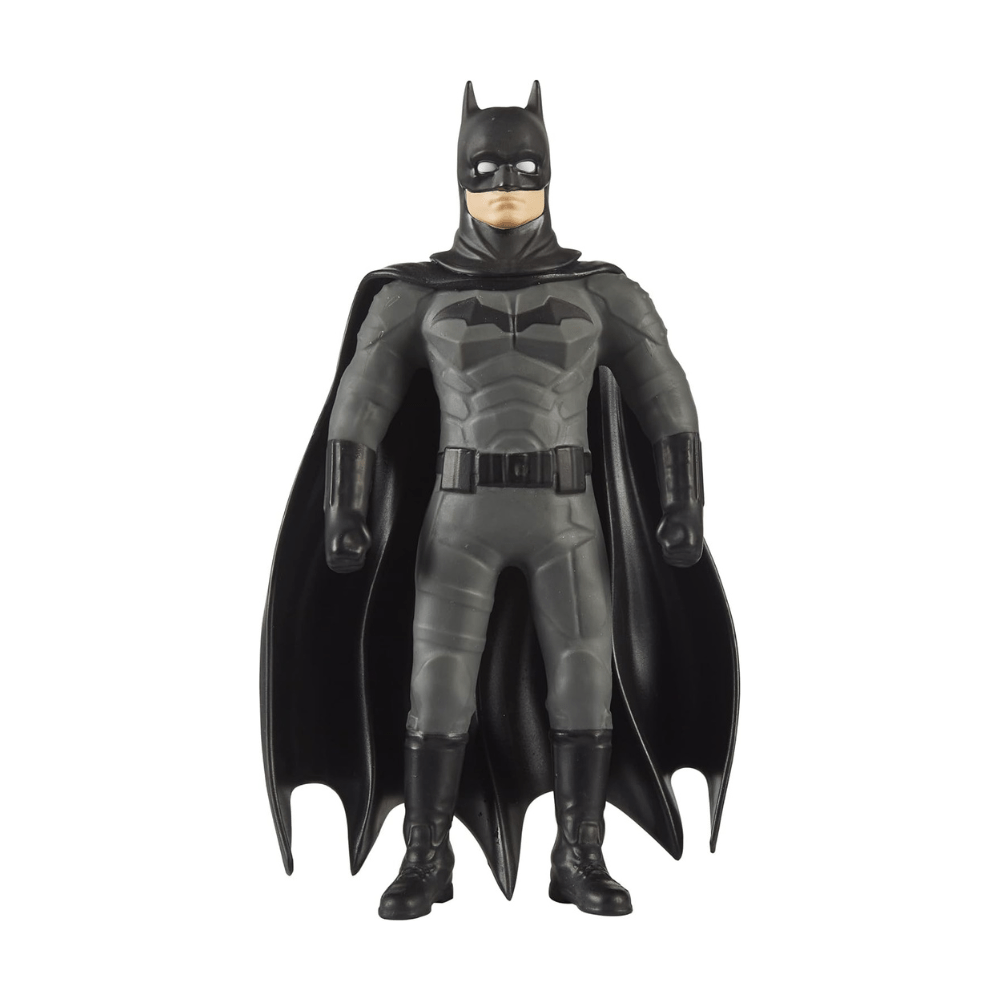 Mini Batman-style stretch toy action figure, black and gray suit with cape
