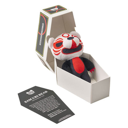 Series 5 coffin plush bear, white panda with red eye patches, in white gift box