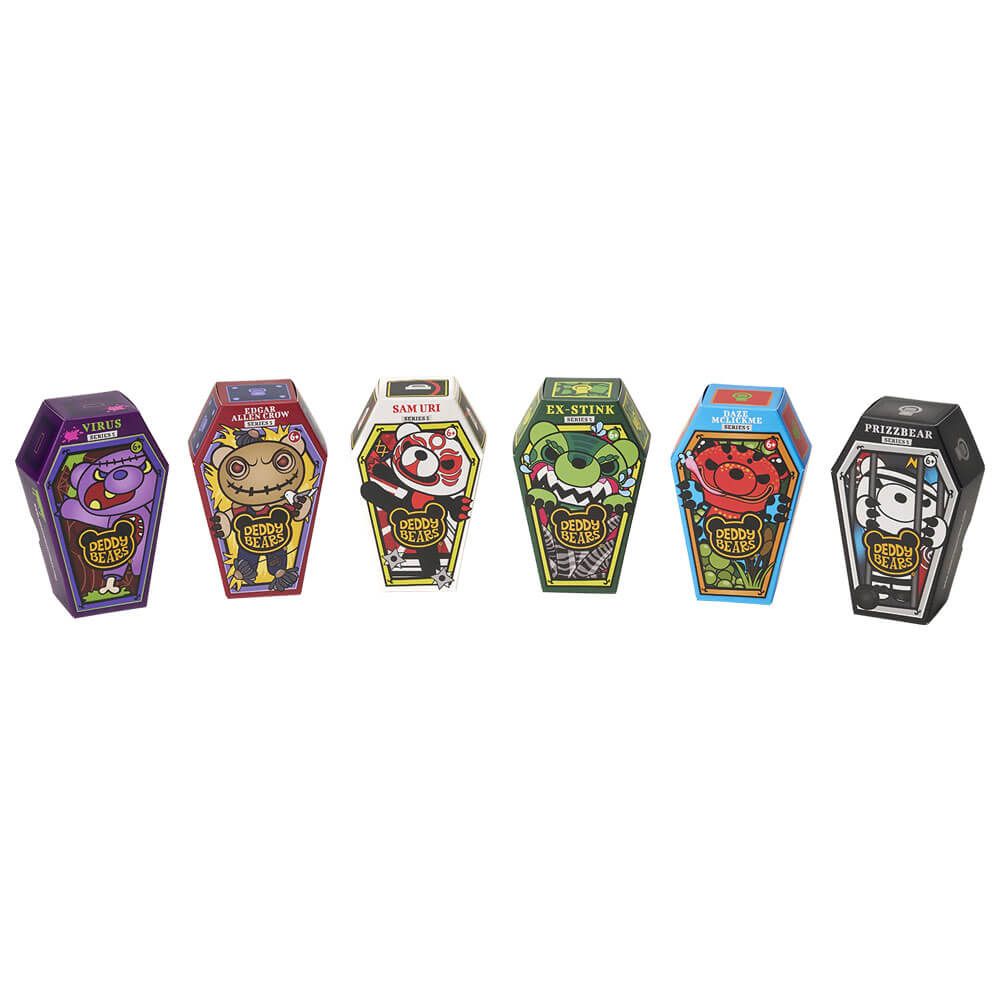 Series 5 Coffins collection of six colorful mini coffin boxes with plush figures