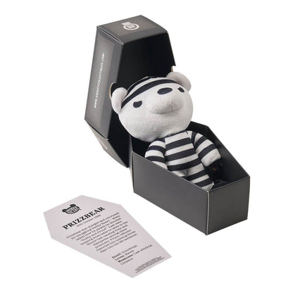 Series 5 coffin plush bear, white-and-black striped shirt, in black gift box