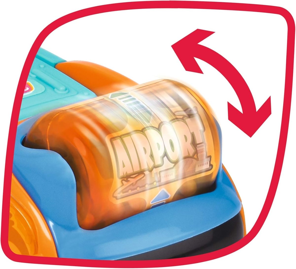 City Bus toy headlamp with orange cover and AirportRoute branding, with red arrow icon