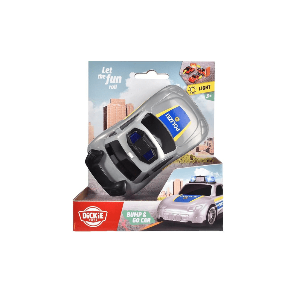 Dickie Toys police bump-and-go car in retail box with lighted police-style car