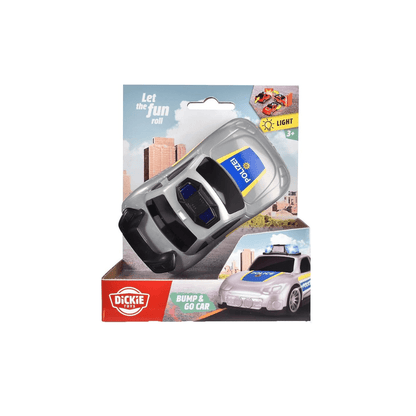 Dickie Toys police bump-and-go car in retail box with lighted police-style car