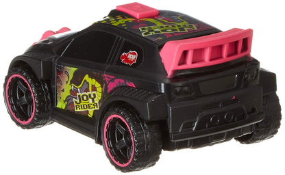 Black and pink die-cast pull-back car with bold 'Joy Rides' style graphics and pink rims