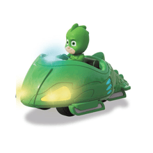 Green PJ Masks Gekko mission racer toy with seated character and front cockpit