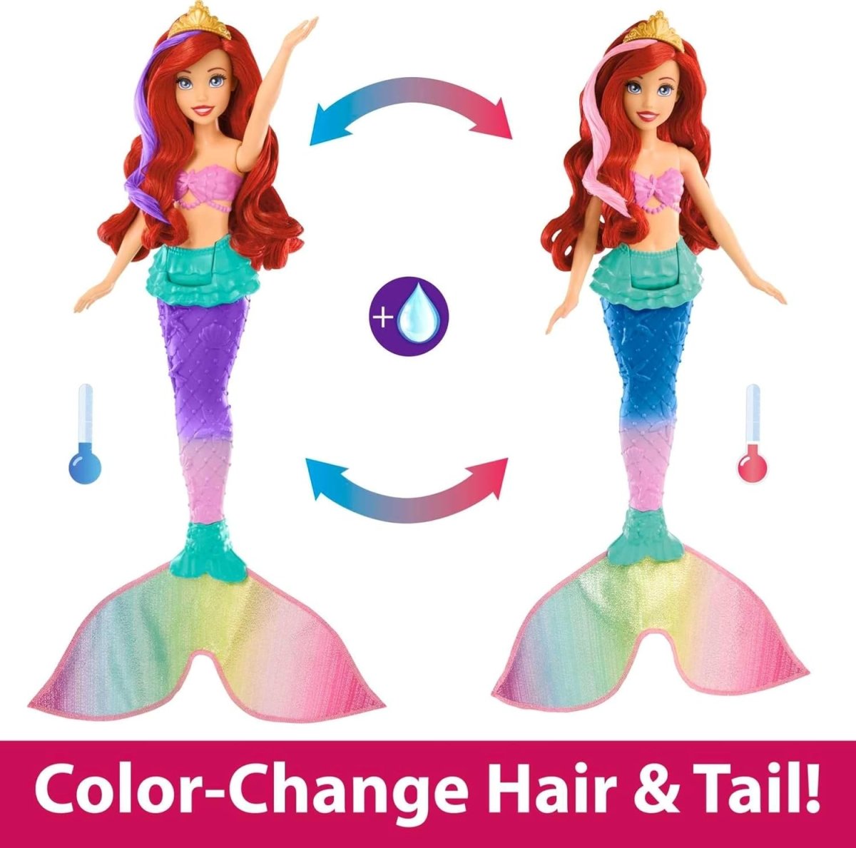 Princess Toys, Ariel Swimming Mermaid Fashion Doll With Color - Change Hair & Tail - Disney - The Toy Store