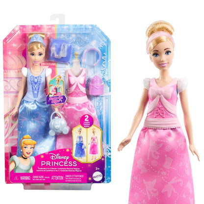 Storytelling Cinderella doll in pink dress with bow and updo hairstyle