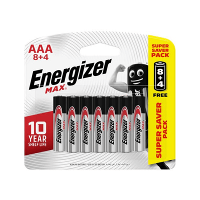 Energizer Max AAA Batteries 8 + (4 Free)