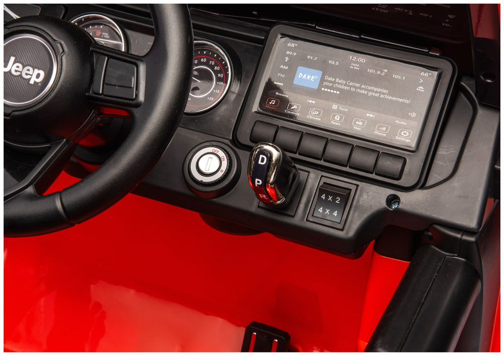 Ride-on dashboard controls with D/P gear selector and screen inside steering area