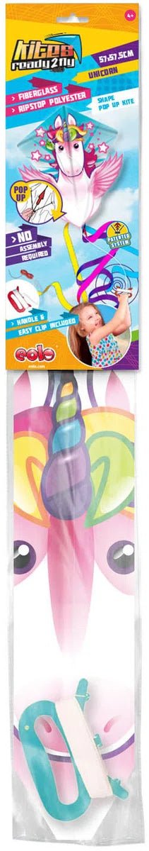 Kite in package: unicorn diamond nylon kite with rainbow mane and pink tail