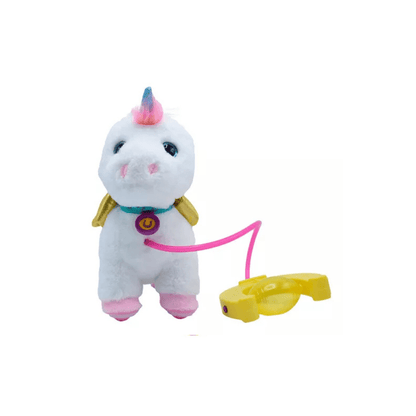 Sprint Kids plush unicorn with pink leash and yellow interactive pop toy