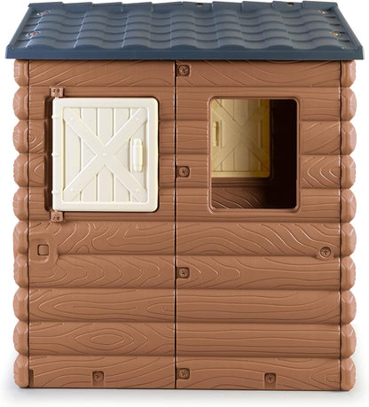 Kinder-Campinghaus mit blauem Dach, weiße Doppeltür und Front-Fensteröffnung