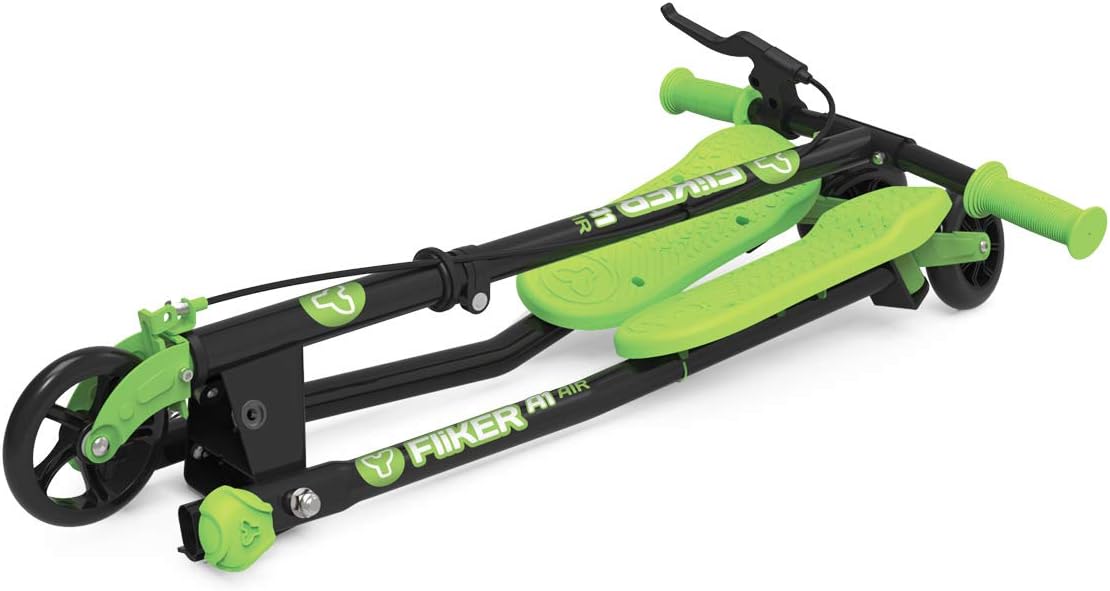 Green kids’ scooter with black handlebar, padded deck, and three-wheel frame