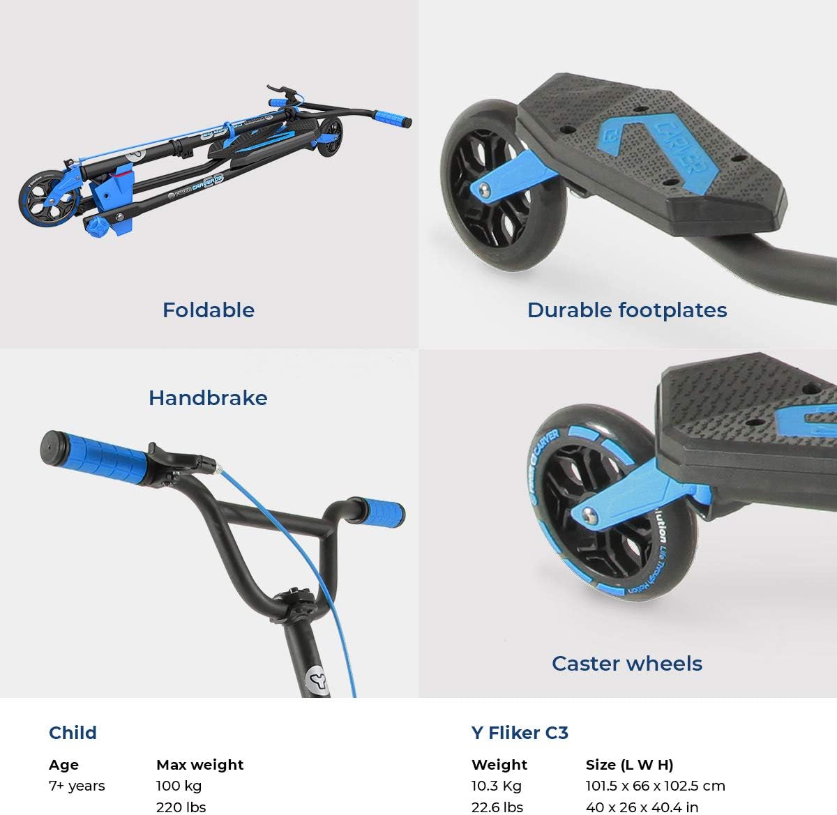 Yフリッカー　(Y Fliker Carver C3 /Yvolution) Yvolution Fliker Carver C3 Blue Scooter | Fliker – The Toy Store