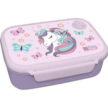 800ml illustrated lunch box with unicorn and butterflies on lavender lid