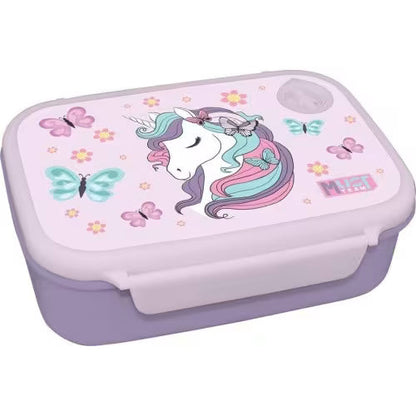 Unicorn 800 ml lunch box with pastel purple base and butterfly graphic on lid