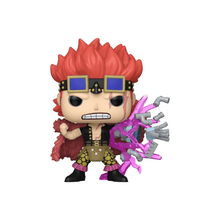 Eustass Kid Vinylfigur mit roten Haaren, blauen Augen, lila Waffen und Gewehren