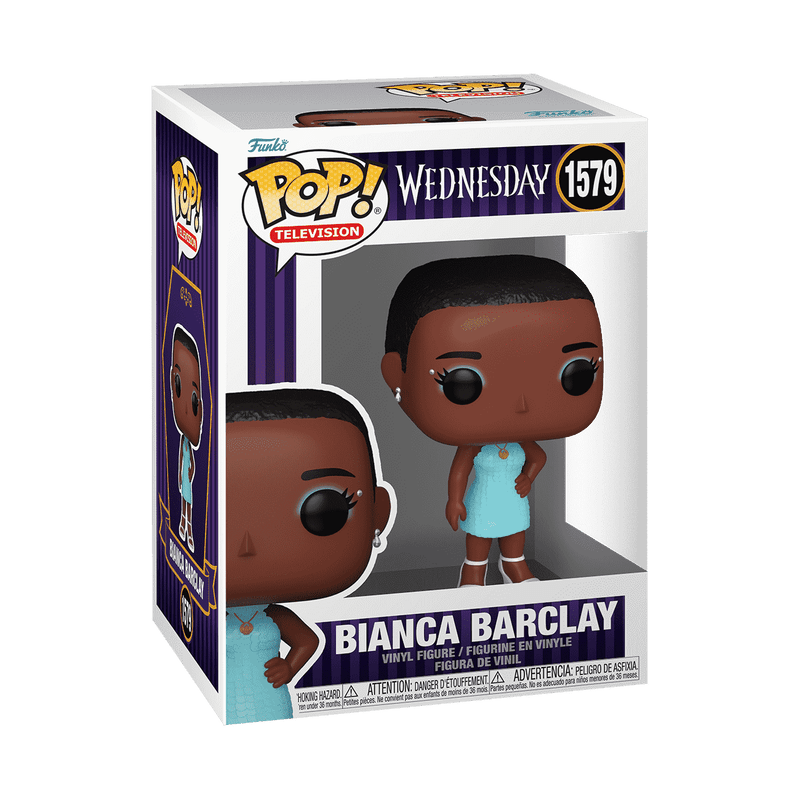 Bianca Barclay POP! Television Vinylfigur in türkisfarbenem Kleid, Verpackung