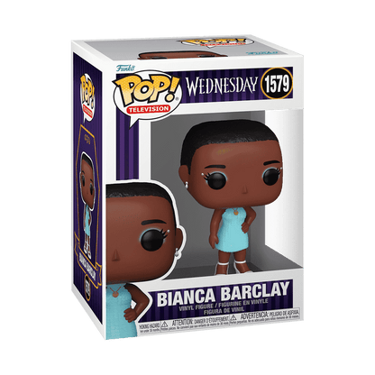 Bianca Barclay POP! Television Vinylfigur in türkisfarbenem Kleid, Verpackung