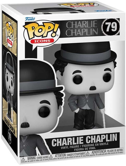 Funko POP Icons Charlie Chaplin vinyl figure in box, black hat and suit, collectible toy