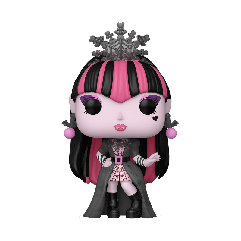 Draculaura (Howliday Outfit) Vinylfigur mit pink-schwarzem Kleid, Krone und Zöpfen