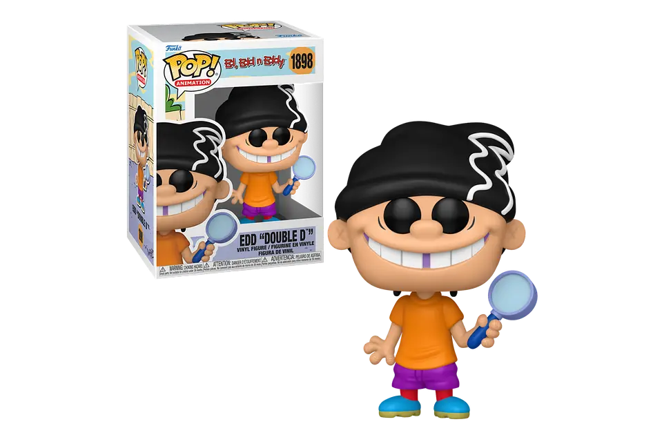 Ed 'Double D' POP! con lupa azul, junto a la caja