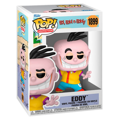 Funko POP! Eddy vinyl figure in box, pink face, black hair, yellow shirt, blue shorts