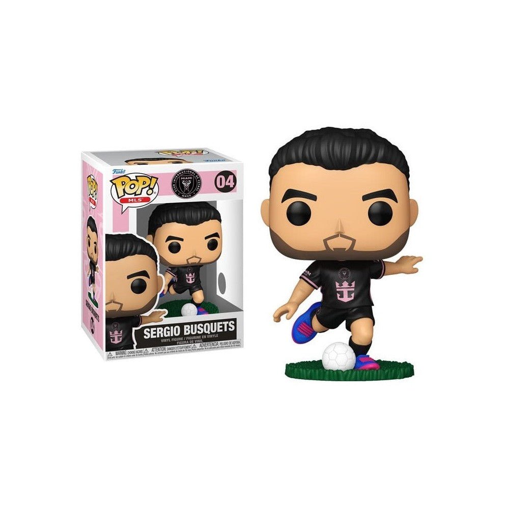 Figura vinilo Sergio Busquets de Inter Miami, con pelota y base verde.