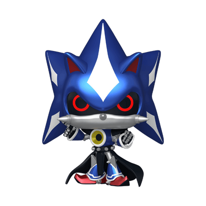 Neo Metal Sonic vinyl figure, blue spiky head with white stripe, holding silver bars