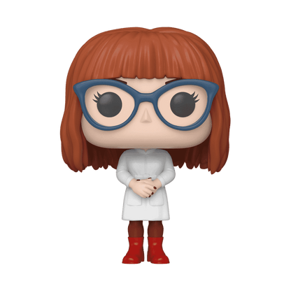 Marilyn Thornhill vinyl figure close-up with auburn hair and blue oversized glasses