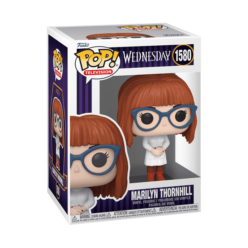 Funko Pop! Marilyn Thornhill vinyl figure in white dress, blue glasses, red boots