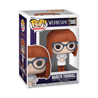 Funko Pop! Marilyn Thornhill vinyl figure in white dress, blue glasses, red boots