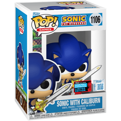 Funko Pop! Sonic with Caliburn vinyl figure in blue, in retail box