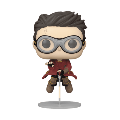 Harry Potter vinyl figure with round glasses, dark hair, red coat, wand in hand
