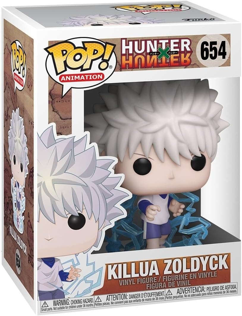 Funko Killua Zoldyck vinyl figure box, spiky white hair with blue lightning aura