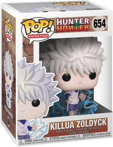 Funko Killua Zoldyck vinyl figure box, spiky white hair with blue lightning aura